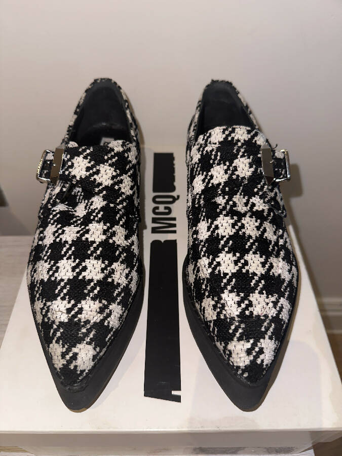 Alexander McQueen women's black and white houndstooth loafers