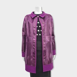 pre-owned OSCAR DE LA RENTA purple fur and angora coat