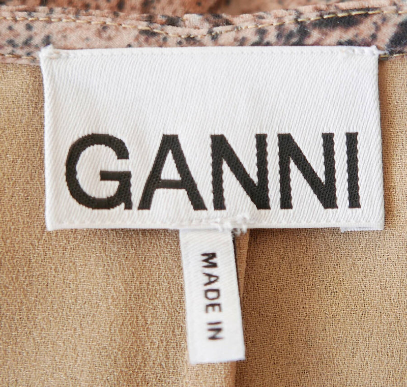 Ganni brown snake print long-sleeved flared maxi dress