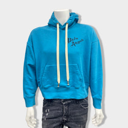 pre-owned PALM ANGELS blue heart print cotton hoodie | Size S