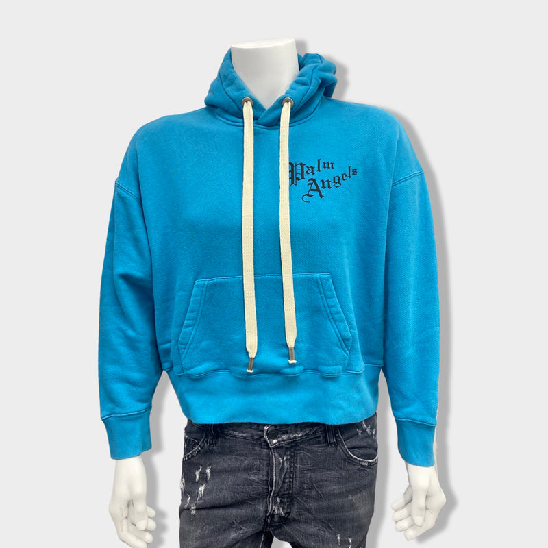 pre-owned PALM ANGELS blue heart print cotton hoodie | Size S