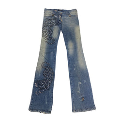 pre-owned PHILIPP PLEIN blue and grey jeans with rhinestones | Size FR40