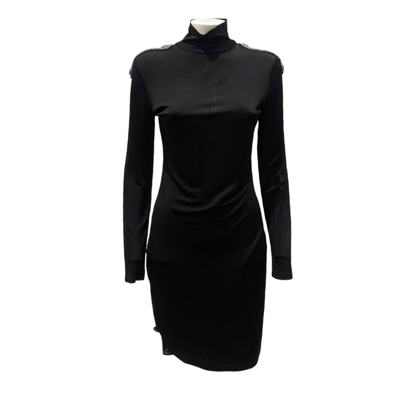 pre-owned PIERRE BALMAIN black bead-embellished turtleneck dress | Size FR38