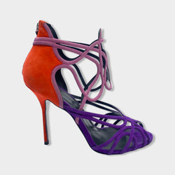 pre-owned PIERRE HARDY purple and coral suede sandal heels | Size EU39 UK6