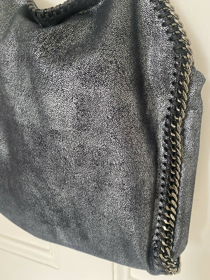 STELLA MCCARTNEY women's grey glitter effect faux suede Falabella handbag