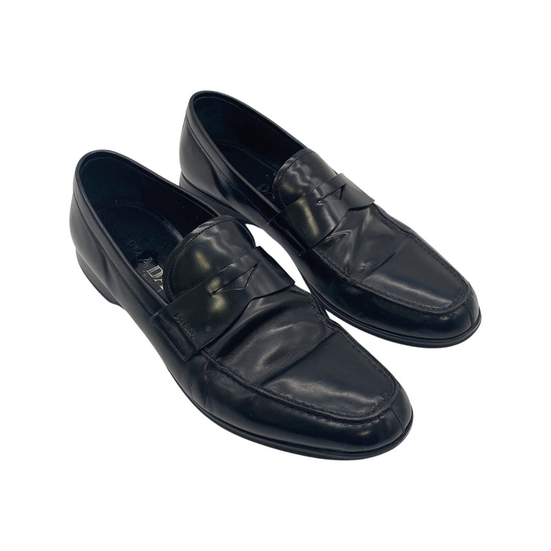 pre-owned PRADA black patent leather loafers