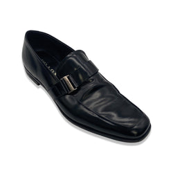 pre-loved PRADA black leather loafers