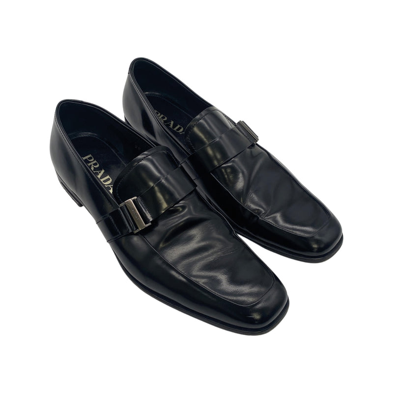 pre-owned PRADA black leather loafers