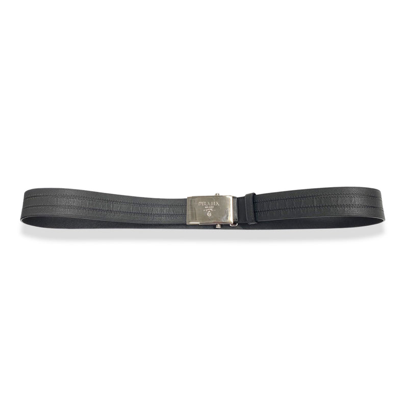 pre-owned PRADA grey and silver leather belt