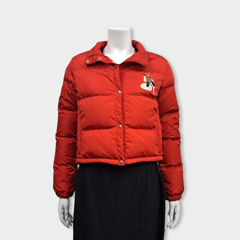 pre-owned PRADA red down puffer jacket
