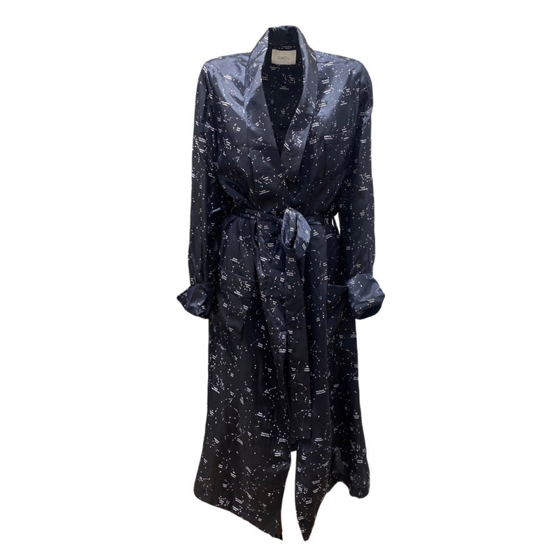 pre-owned RACIL navy Astronomia print belted viscose robe | Size FR40