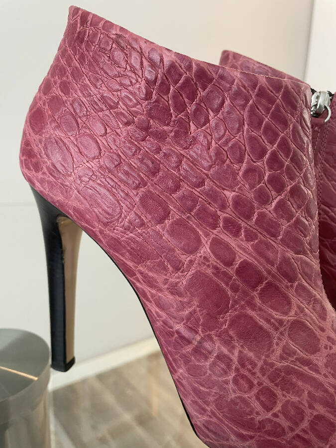 Giuseppe Zanotti dark pink mock croc leather heeled ankle boots