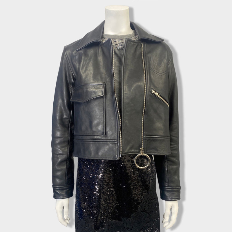 pre-owned REJINA PYO black leather biker jacket | Size S