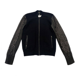 pre-owned ROBERTO CAVALLI black studded leather and woolen zipped jacket | Size L