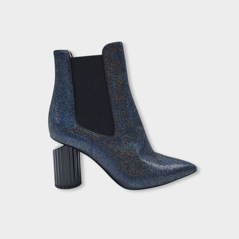 pre-owned ROBERTO CAVALLI navy glitter leather boots