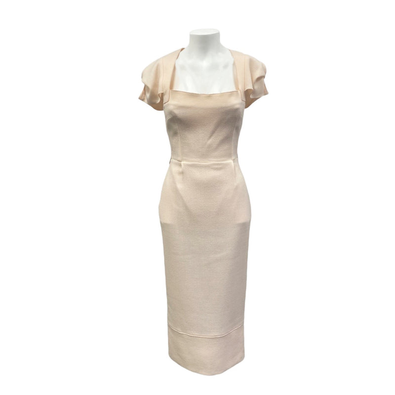 pre-owned ROLAN MOURET nude woolen mid-length dress | Size UK8