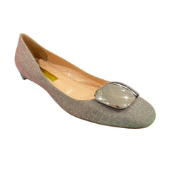 pre-owned RUPERT SANDERSON metallic green and grey flats | Size 38