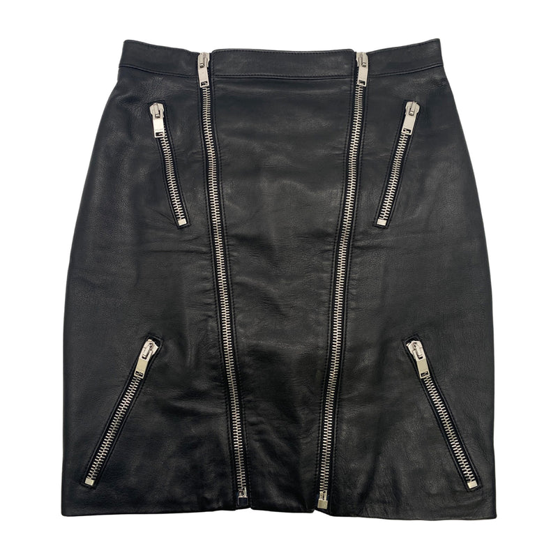 pre-loved SAINT LAURENT black leather skirt