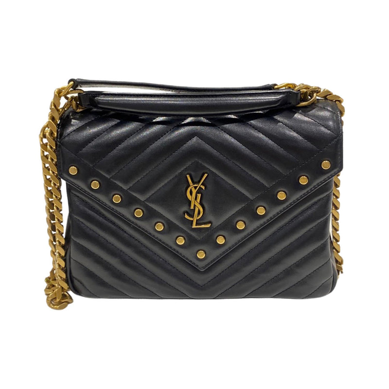 pre-owned SAINT LAURENT black and gold studded envelope leather handbag