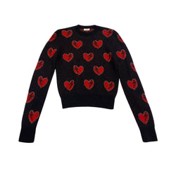 pre-owned SAINT LAURENT black and red heart knitted mohair jumper | Size M