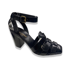 pre-owned SAINT LAURENT black leather Tribute sandal heels