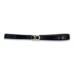PRE-LOVED SALVATORE FERRAGAMO black and silver leather belt