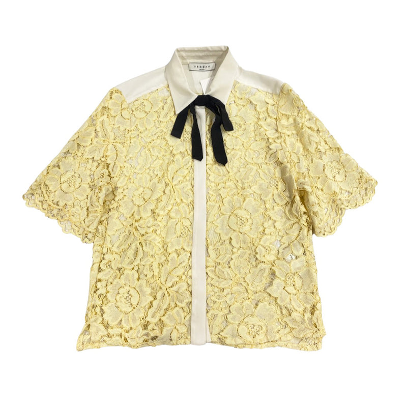 pre-owned SANDRO yellow and white lace blouse | Size 1