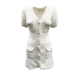 pre-owned SELF-PORTRAIT ecru textured cotton dress with pearl buttons