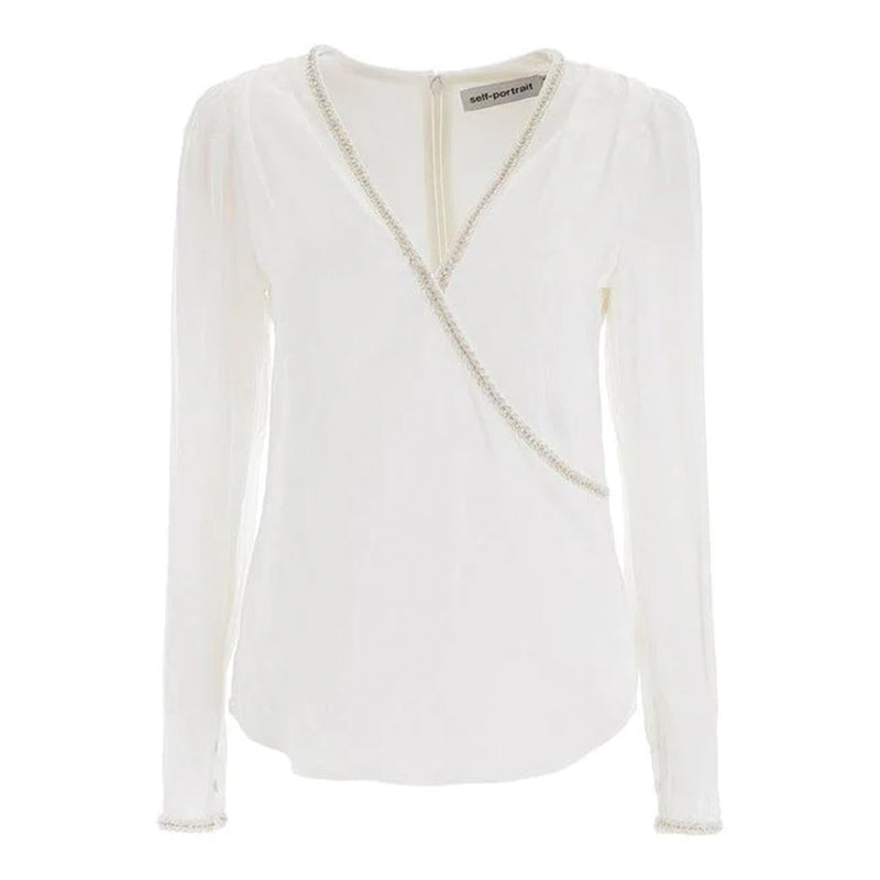 pre-loved SELF-PORTRAIT white crystal embellished blouse