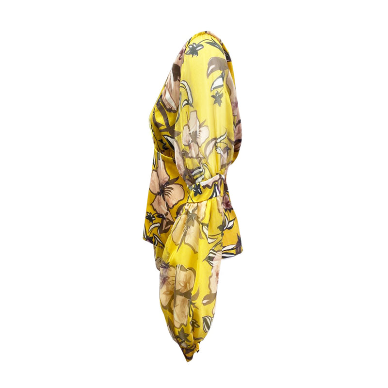 second-hand SILVIA TCHERASSI yellow floral print silk blouse | Size M