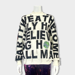 pre-owned STELLA MCCARTNEY We Are The Weather black and white jumper with Earth details | Size FR36