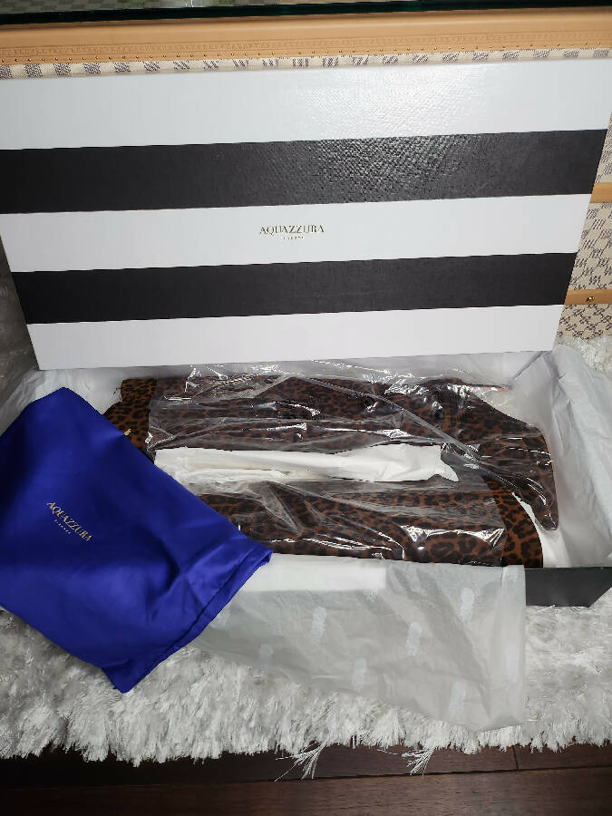 Aquazzura brown jaguar print suede gainsborough heeled boots