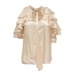 pre-owned TEMPERLEY light pink silk ruffled blouse | Size UK6