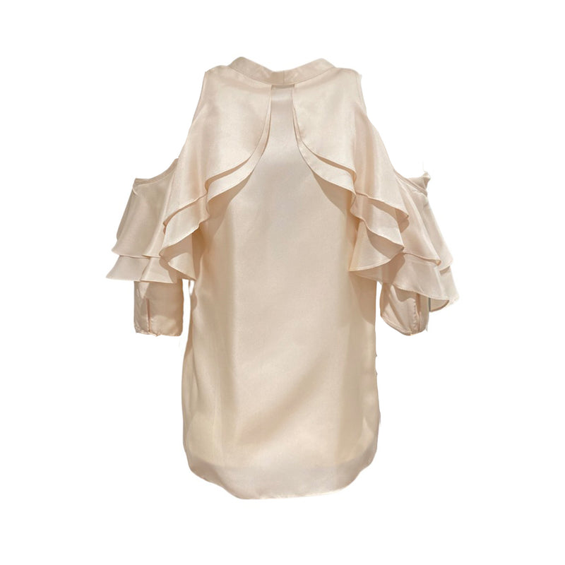 second-hand TEMPERLEY light pink silk ruffled blouse | Size UK6