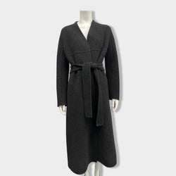 pre-owned THE ROW dark grey woolen belted coat | Size UK12
