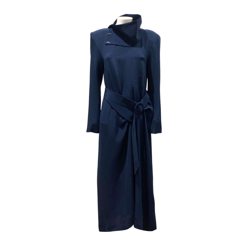 TIBI navy silk belted dress