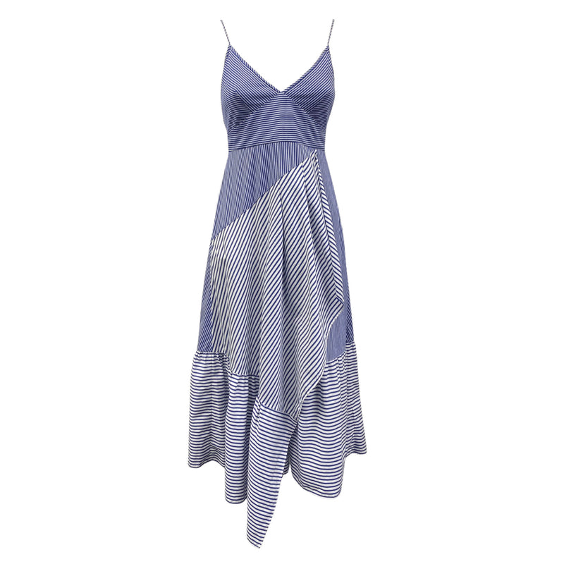 pre-loved TIBI blue striped cotton sleeveless dress