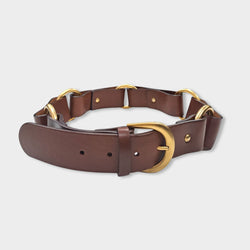 pre-owned VALENTINO brown leather belt with gold metal details