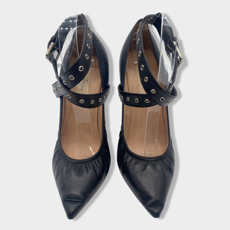 VALENTINO black leather pumps with ankle belt
