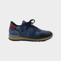 pre-owned VALENTINO navy printed leather sneakers