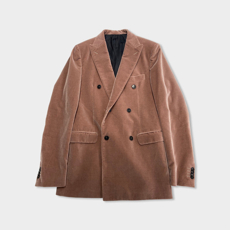 pre-owned VALENTINO pale pink velvet double-breasted jacket | Size IT48