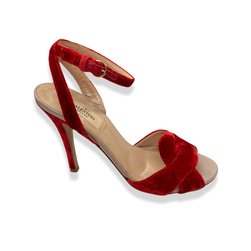 second-hand VALENTINO red velvet sandal heels | Size 38