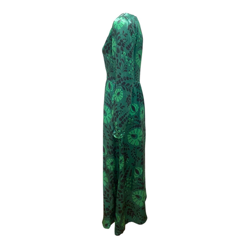 second-hand VALLE&VIK green floral print silk dress | Size 1