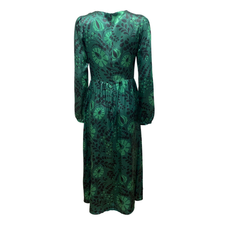 pre-loved VALLE&VIK green floral print silk dress | Size 1