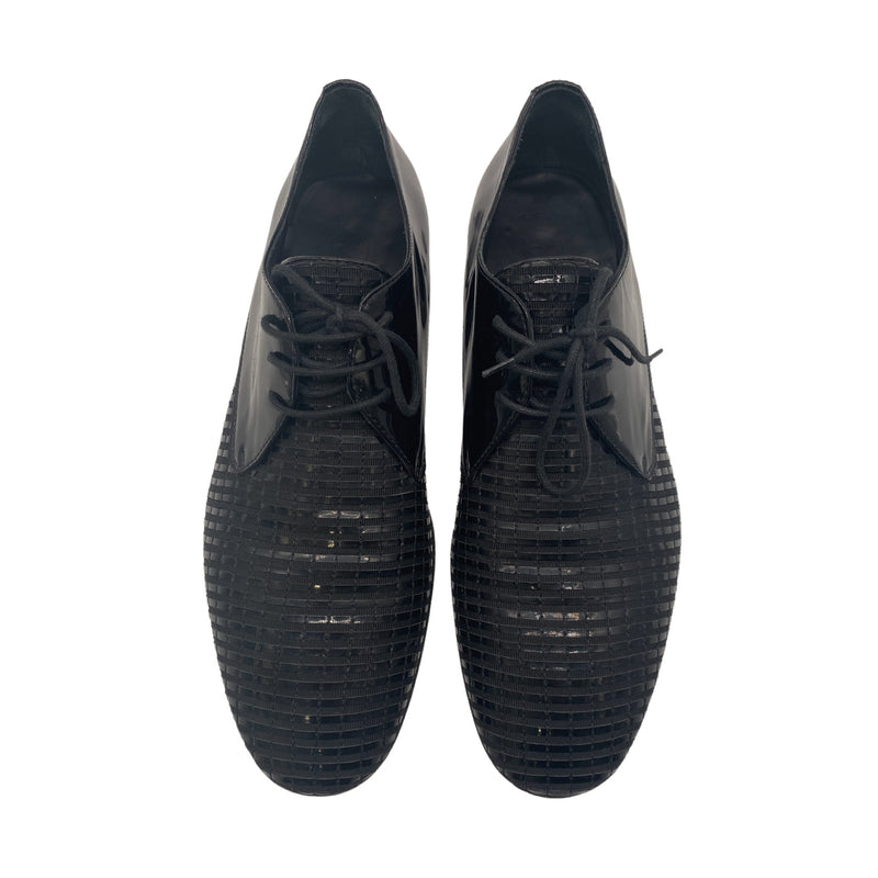 second-hand VERSACE black patent leather lace-up loafers