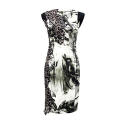 pre-owned VERSACE black and white guipure detailed dress