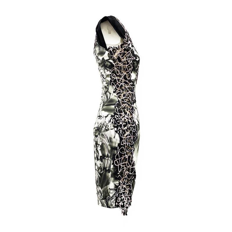 second-hand VERSACE black and white guipure detailed dress