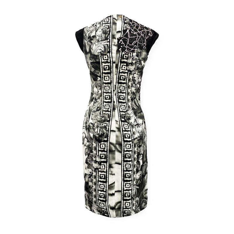 VERSACE black and white guipure detailed dress
