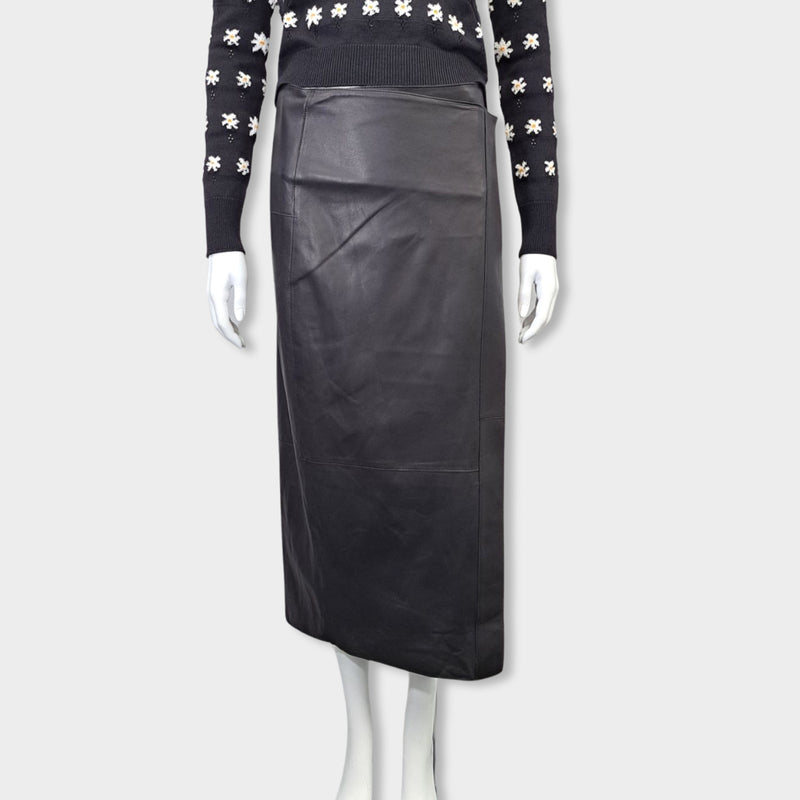 pre-owned VINCE black lamb skin skirt