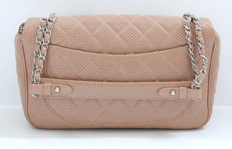 Chanel beige perforated quilted leather classic flap handbag